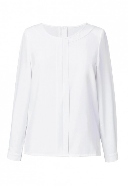 Ladies Long Sleeve Crepe De Chine Top White