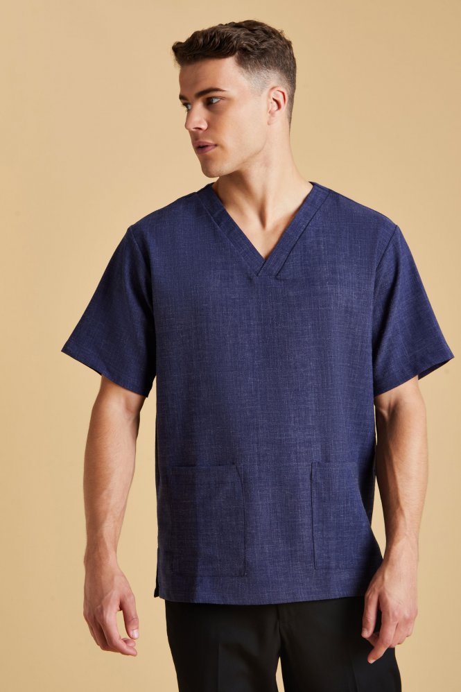 Gents Tunic V-Neck Linen Blend - Navy