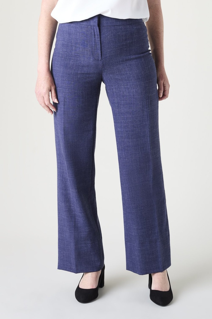 Ladies Trousers Straight Leg Linen Blend - Navy