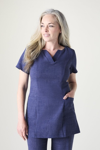 [UNI50677] Ladies Tunic V-Neck Linen Blend - Navy